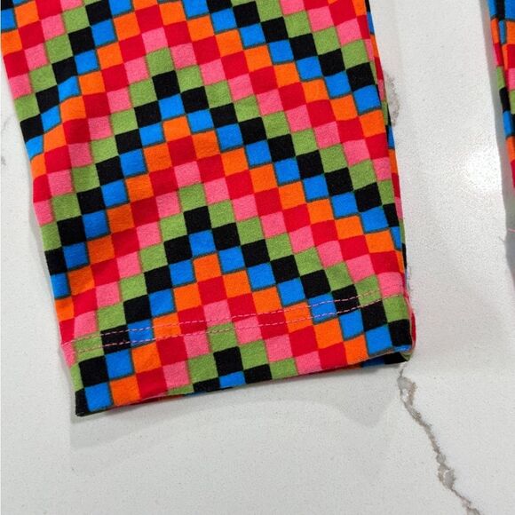 LuLaRoe Women's Chevron Print Orange Multi Checkered Ankle Slimming Leggings OS - Picture 6 of 14